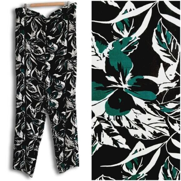 GAP Palazzo Wide Leg Light Flowy Pull-On Pants Green Floral Print Sz XXL - Picture 1 of 12
